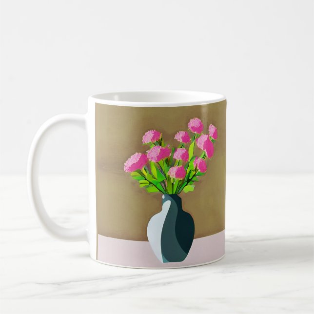 Pink Carnations in a Vase Modern Art Coffee Mug (Left)