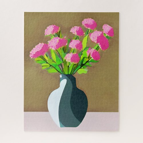 Pink Carnations in a Vase Modern Art Jigsaw Puzzle