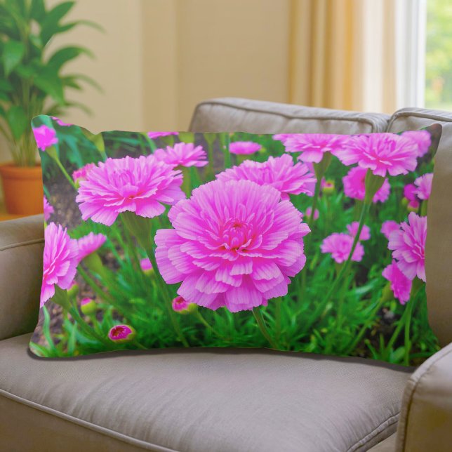 Pink Carnations Lumbar Pillow (Lumbar pillow with pink carnations)