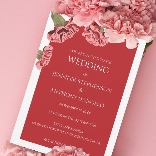 Pink Carnations Luxe Modern Floral Custom  Invitation