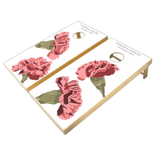 Pink Carnations Luxe Modern Floral Personalized Cornhole Set
