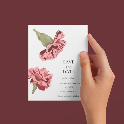 Pink Carnations Luxe Modern Floral Save the Date Invitation