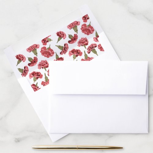 Pink Carnations Luxe Modern Floral Wedding Envelope Liner