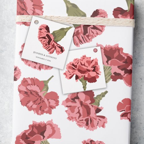 Pink Carnations Luxe Modern Floral Wedding Favor Tags