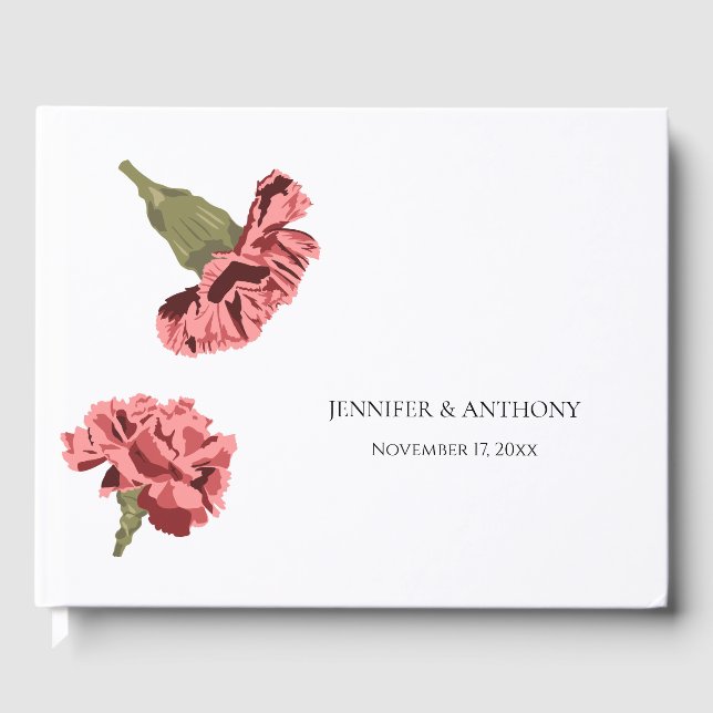 Pink Carnations Luxe Modern Floral Wedding Guest Book (Front)
