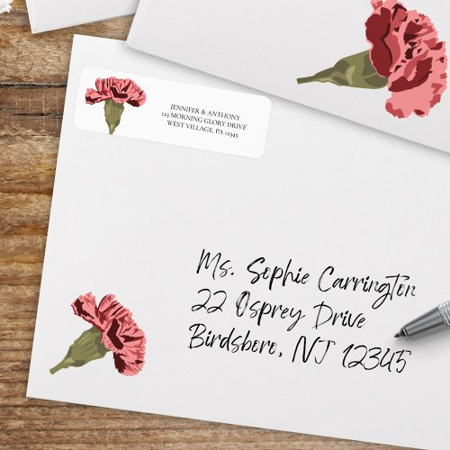 Pink Carnations Luxe Modern Floral Wedding Label
