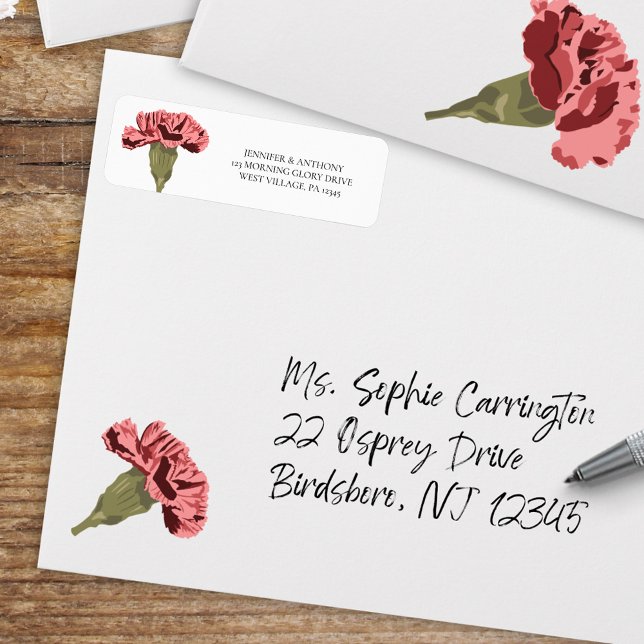 Pink Carnations Luxe Modern Floral Wedding Label (Creator Uploaded)