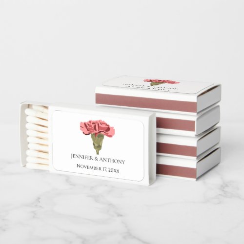 Pink Carnations Luxe Modern Floral Wedding Matchboxes