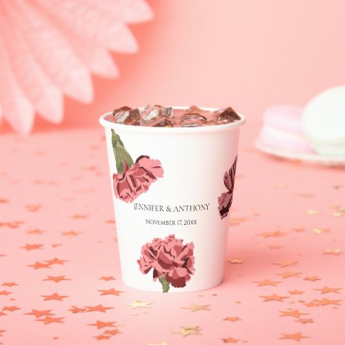 Pink Carnations Luxe Modern Floral Wedding Paper Cups