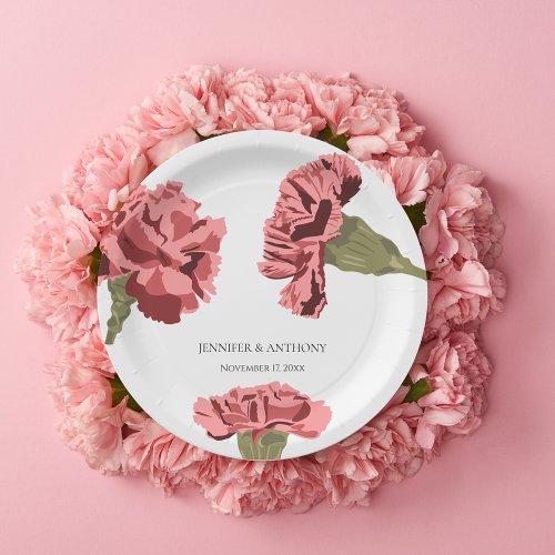Pink Carnations Luxe Modern Floral Wedding Paper Plates