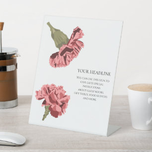 Pink Carnations Luxe Modern Floral Wedding Pedestal Sign