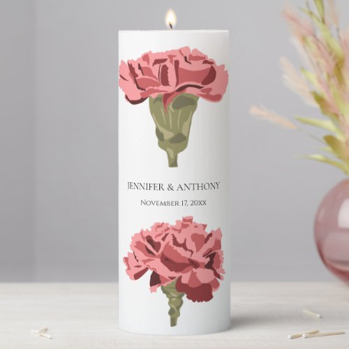 Pink Carnations Luxe Modern Floral Wedding Pillar Candle