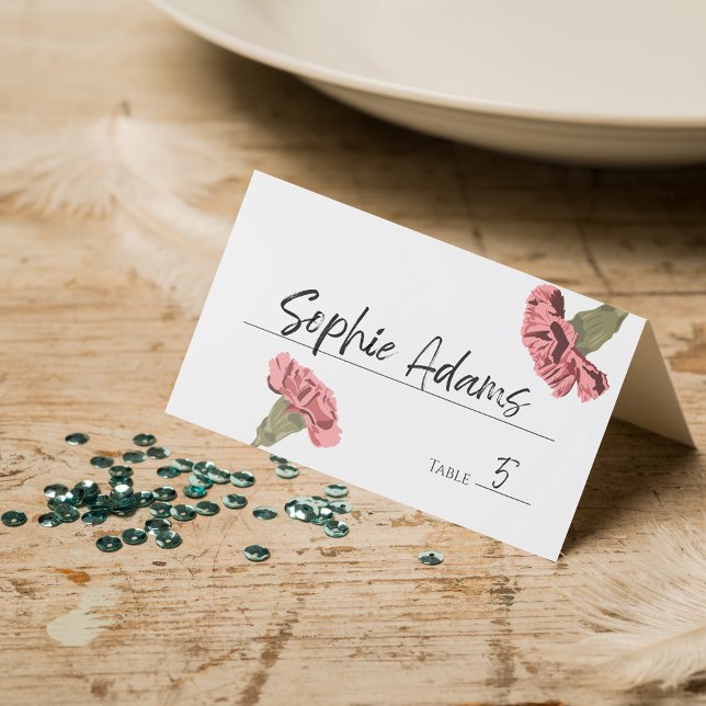 Pink Carnations Luxe Modern Floral Wedding Place Card (Creator Uploaded)