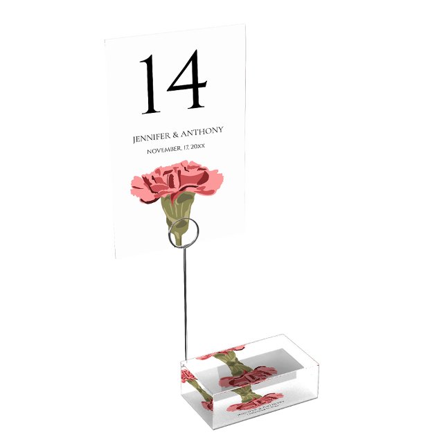 Pink Carnations Luxe Modern Floral Wedding Place Card Holder (Creator Uploaded)