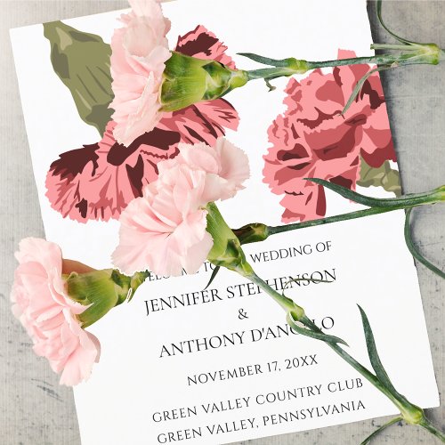 Pink Carnations Luxe Modern Floral Wedding Program