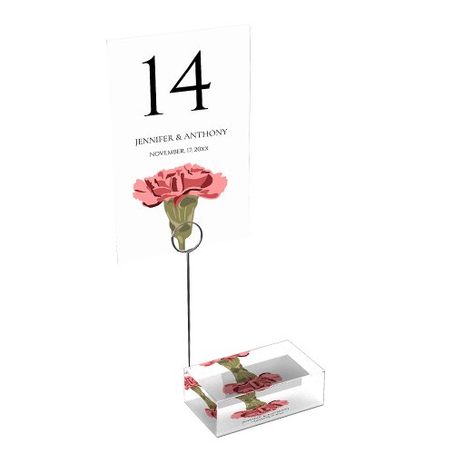 Pink Carnations Luxe Modern Floral Wedding Table Number