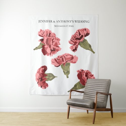 Pink Carnations Luxe Modern Floral Wedding Tapestry