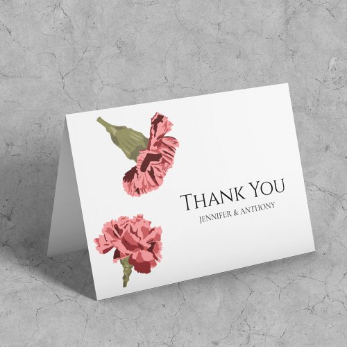 Pink Carnations Luxe Modern Floral Wedding Thank You Card