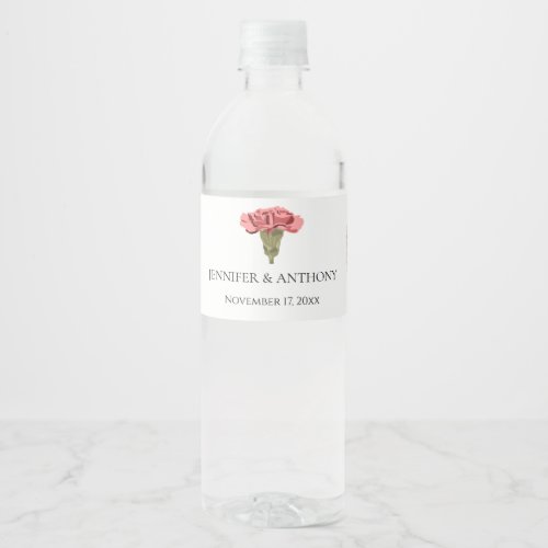 Pink Carnations Luxe Modern Floral Wedding Water Bottle Label