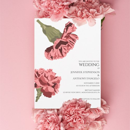 Pink Carnations Modern Floral Custom  Invitation