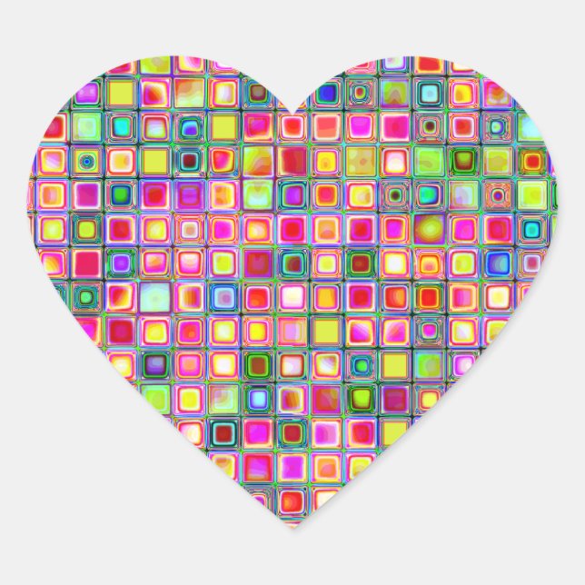 Pink 'Carnations' Textured Mosaic Tiles Pattern Heart Sticker (Front)