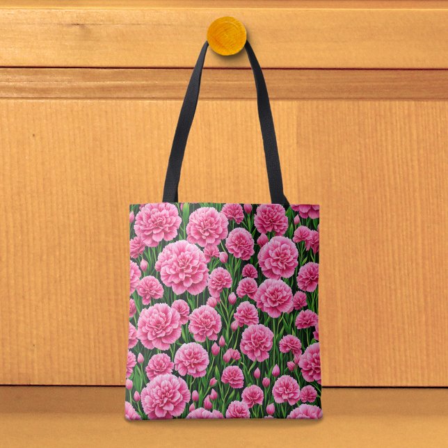 Pink Carnations Tote Bag (Tote bag with pink carnations)