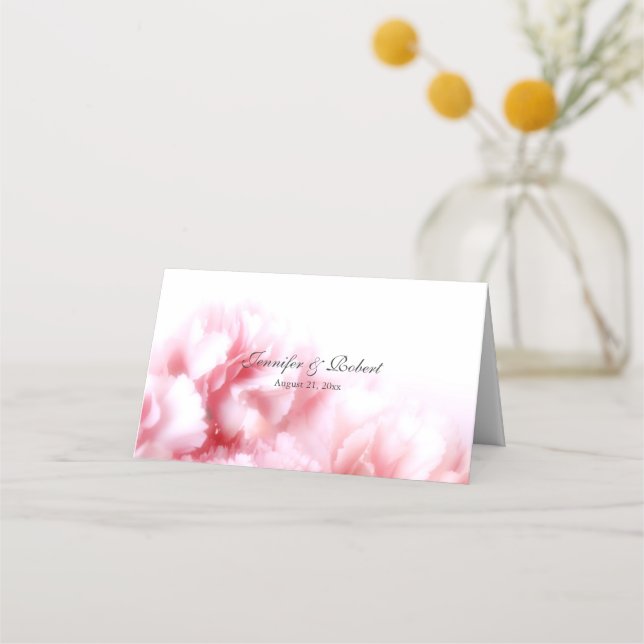 Pink Carnations Wedding Folded Place Card (Back)