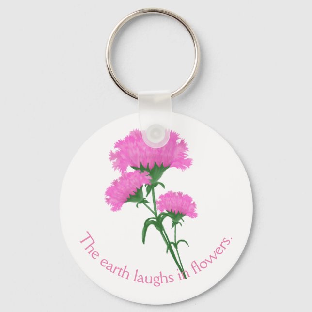 Pink Carnations with Customizable Text Keychain (Front)