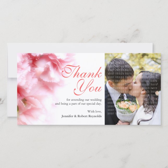 Pink Carnatios Custom Photo Thank You Card (Front)