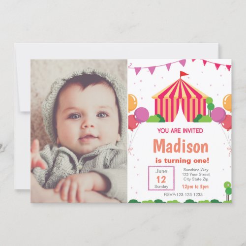 Pink Carnival Birthday Invitation with picture