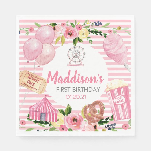 Pink Carnival Birthday Napkins (Front)