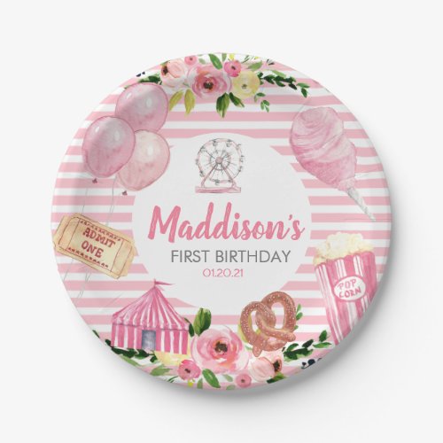 Pink Carnival Birthday Paper plate