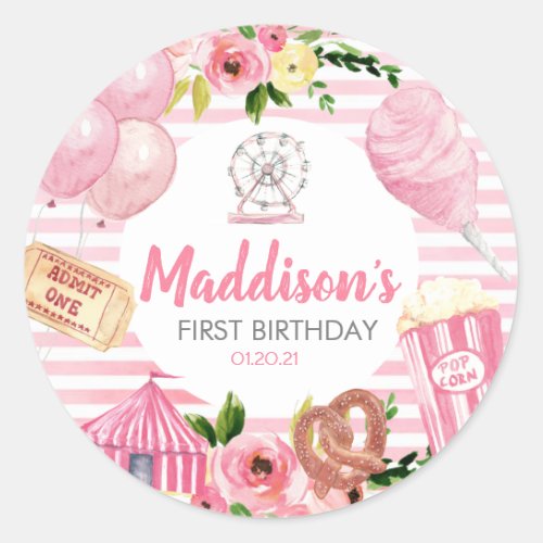 Pink Carnival Birthday Sticker