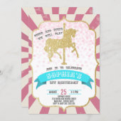 Pink Carnival Carousel Girl First Birthday Circus Invitation (Front/Back)