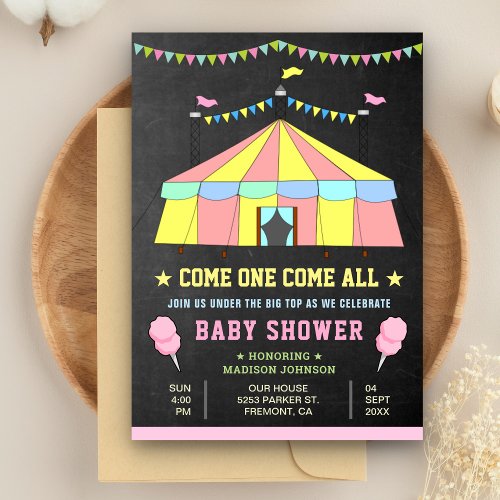 Pink Carnival Circus Girls Baby Shower Invitation