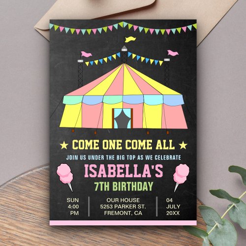 Pink Carnival Circus Girls Birthday Party Invite