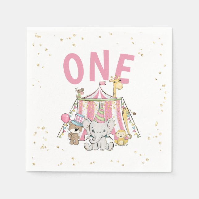 Pink Carnival Circus Kid's 1st Birthday Napkins (Front)