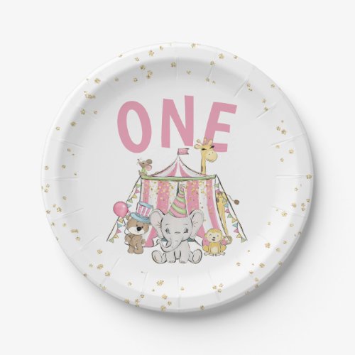 Pink Carnival Circus Kids 1st Birthday Paper Plates