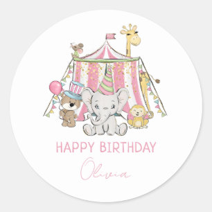 Pink Carnival Circus Kid's Happy Birthday Classic Round Sticker