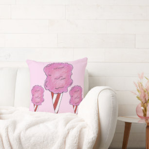 Pink Carnival Cotton Candy Floss Spun Sugar Foodie Throw Pillow