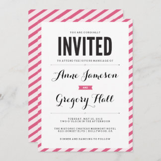 Pink Carnival Stripes Modern Wedding Invitation