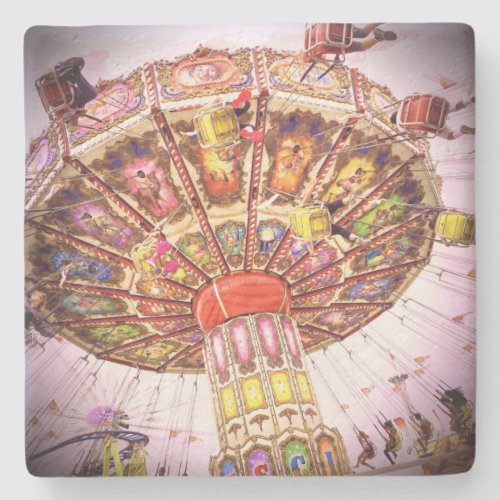 Pink carnival swing ride photo bold vintage retro  stone coaster