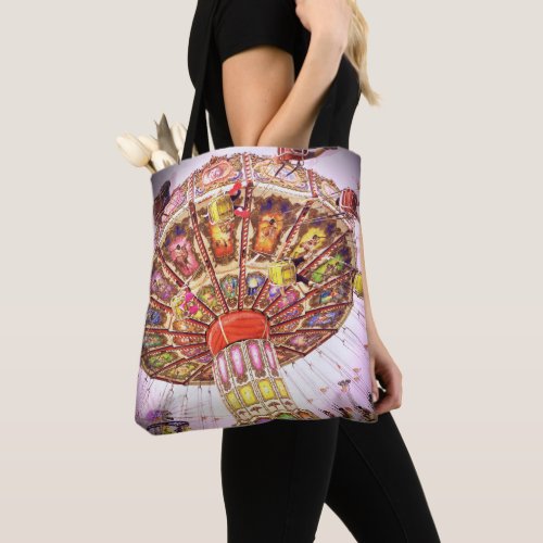 Pink carnival swing ride photo bold vintage retro  tote bag