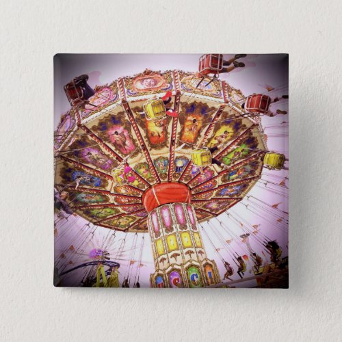 Pink carnival swing ride vintage photo stylish button