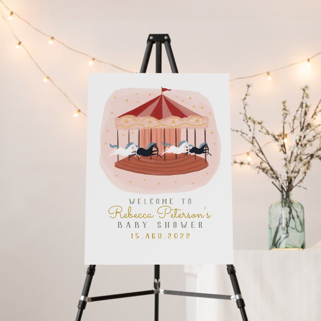 Pink Carousel Baby shower Welcome Foam Board (In Situ (Stand))