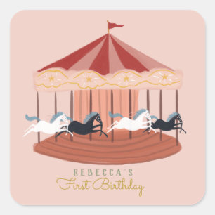Pink Carousel Birthday Gift Tags