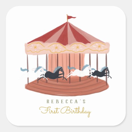 Pink Carousel Birthday  Gift Tags