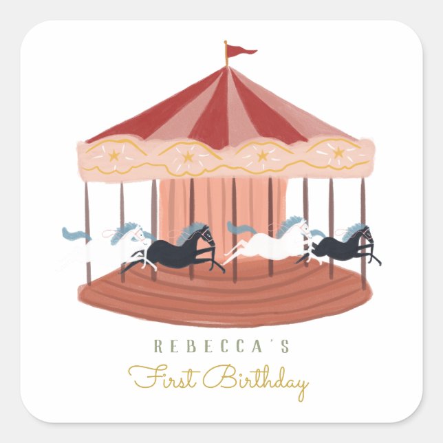 Pink Carousel Birthday  Gift Tags (Front)