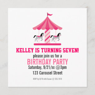 Pink Carousel Birthday Party Invitation