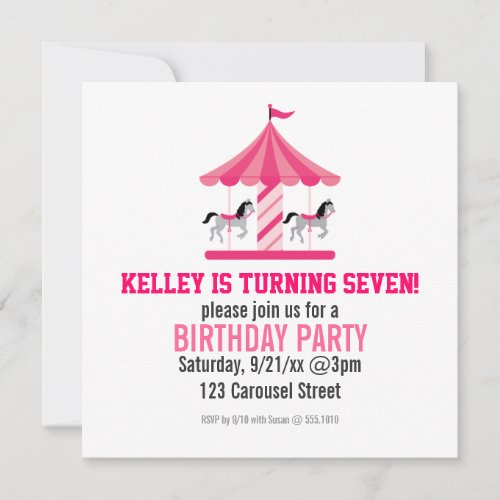 Pink Carousel Birthday Party Invitation